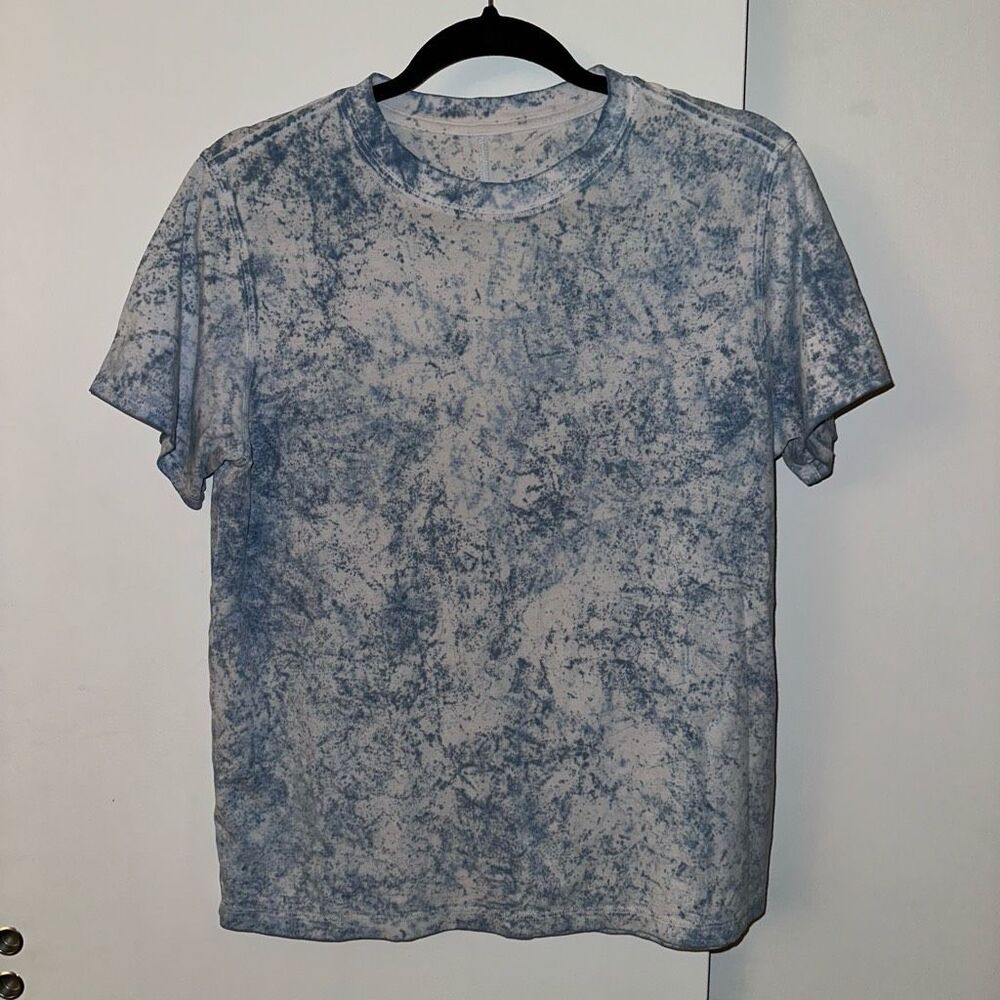Lululemon No Size Short Sleeve Crew Neck Active Tee Blue White Tie Dye EUC